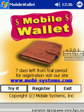 Mobile Wallet - Professional Edition 2.60 для Pocket PC и WM - описание, 