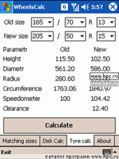 WheelsCalc 1.0 для Pocket PC и WM - описание, 